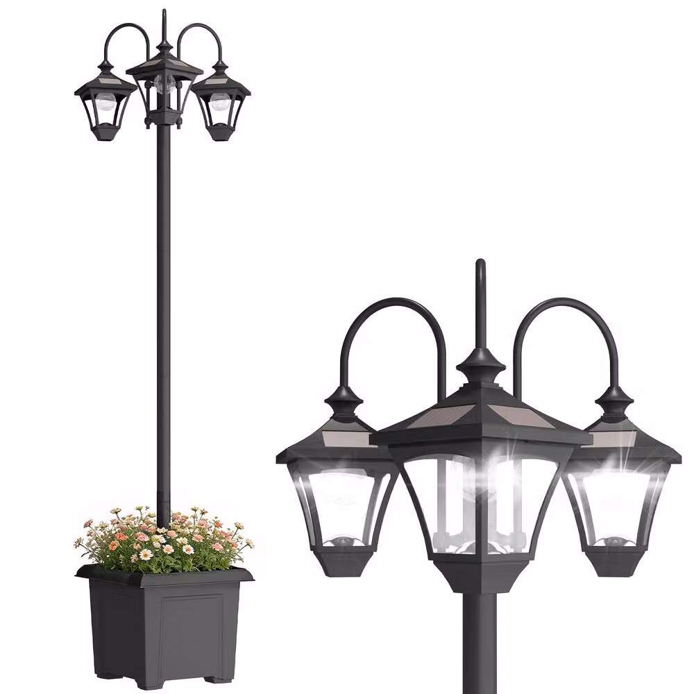 OUTSUNNY Solar Lantern Lamp Post with Dusk-to-Dawn Sensor, Black, Height: 185 cm – 2