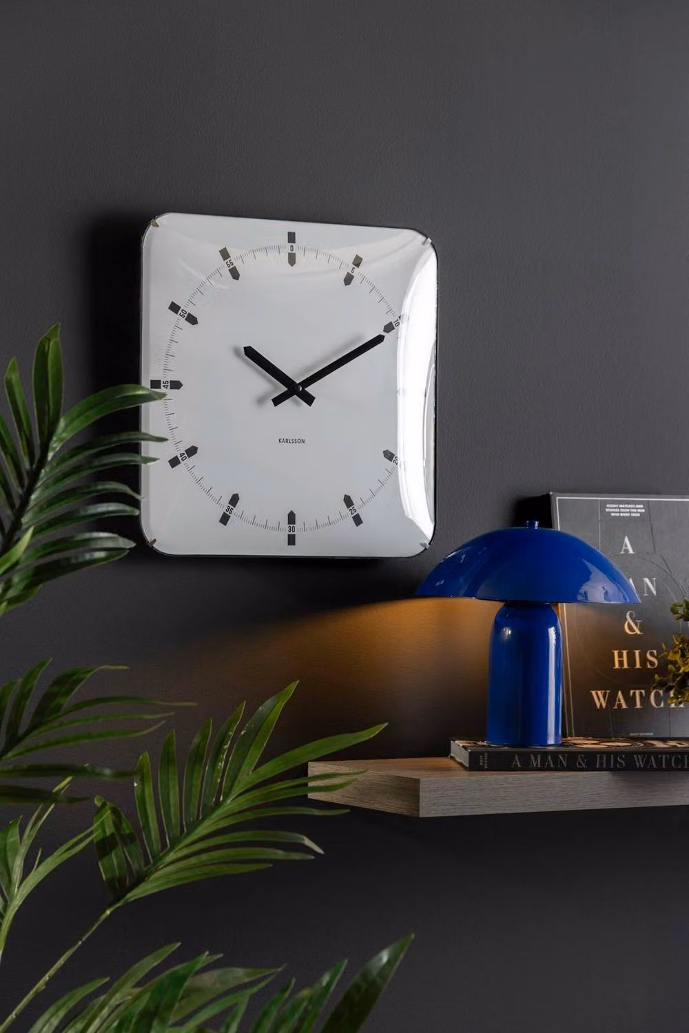 PRESENT TIME Karlsson Square Analog Wall Clock with Sucinto Dome in White – 2