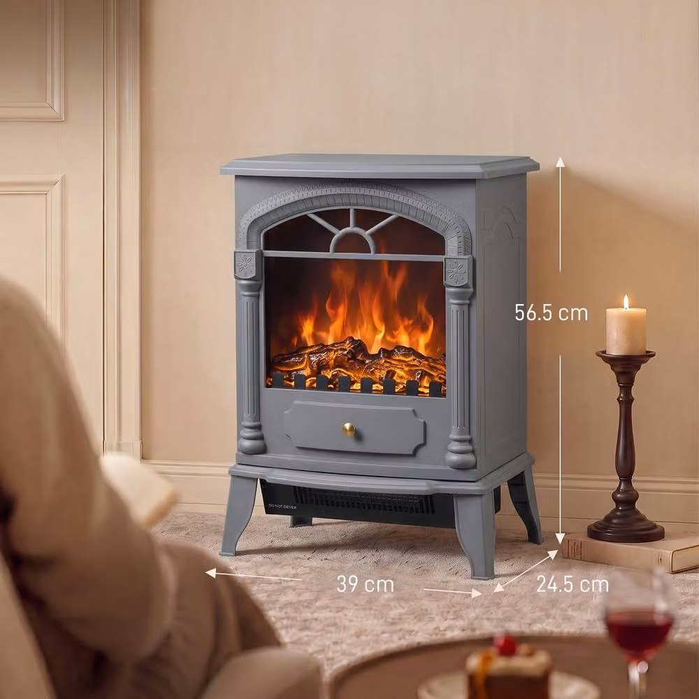 HOMCOM Freestanding Portable Fireplace with Adjustable Thermostat, Grey, W/D/H: 56.5 x 39.0 x 42.1 cm – 3