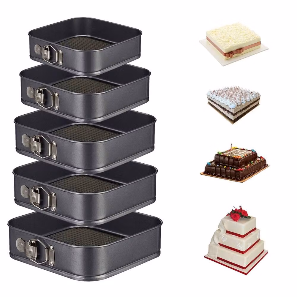 VOGREX Set of 5 Square Non-Stick Springform Cake Baking Tins in Black – 2