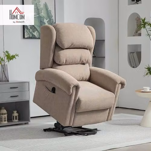 HOMCOM Power Lift Recliner Chair for Seniors in Beige Velvet with Motorised Recline and Remote Control – 2