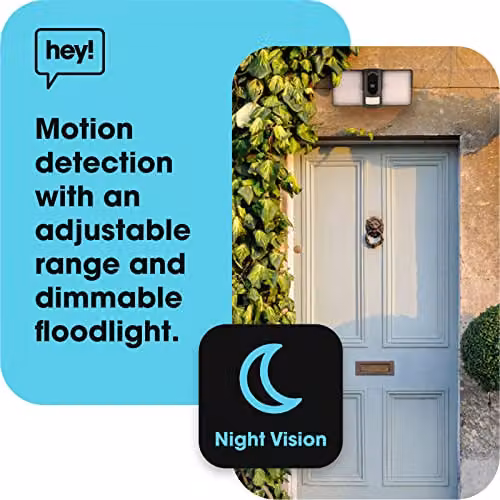 hey! Smart Outdoor Security Floodlight Camera with Motion Sensor, IP65 Waterproof, Two-Way Audio and WiFi, Black – 2