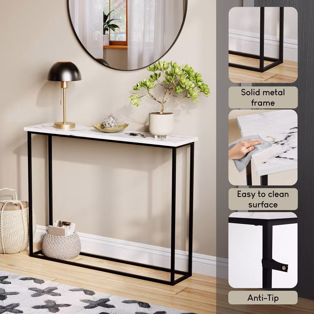 Vida Designs Multi-purpose Console Table in White with Metal Legs – 3
