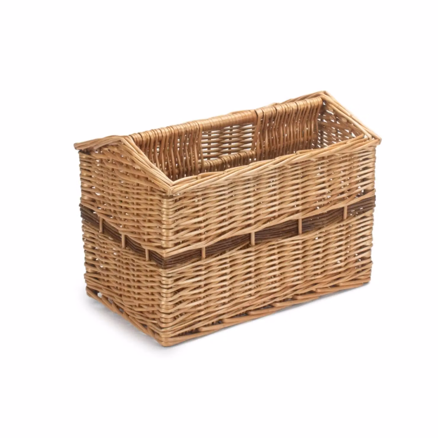 Red Hamper Wicker Magazine Rack Basket in Brown and Red with Handles – 3
