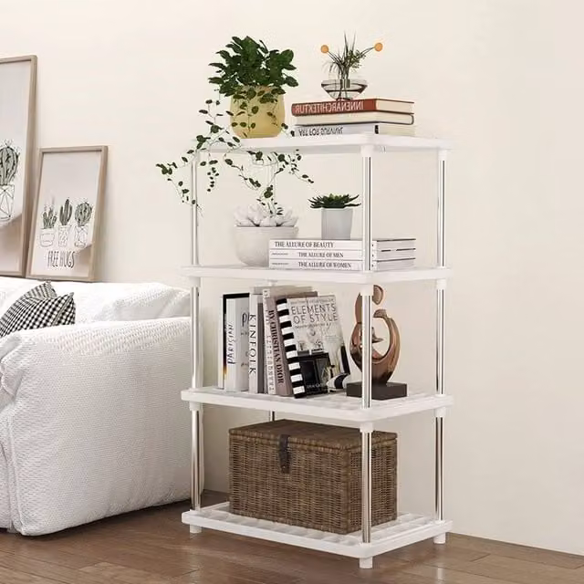 EONLION 4 Tier Plastic and Metal Shelving Unit in White