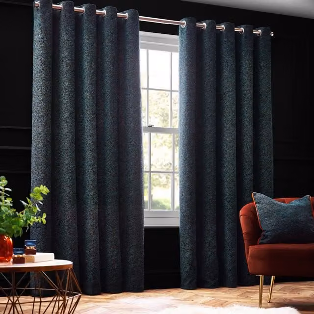 Paoletti Galaxy Emerald Green and Gold Chenille Eyelet Curtains