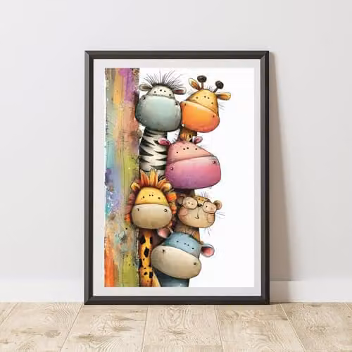 60 Second Makeover Peeking Jungle Animals Print Wall Art Poster, Multicolour, A3