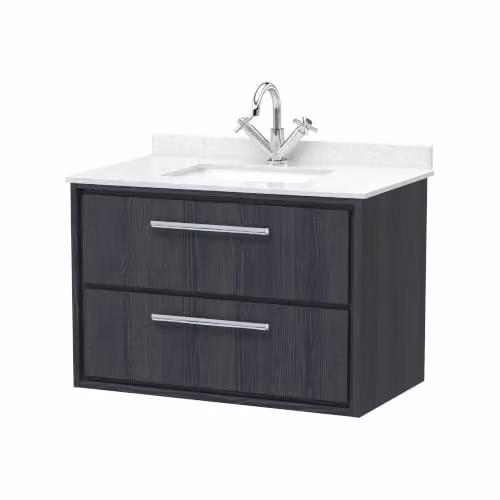 Balterley Wall Hung Bathroom Vanity Unit with Marble Top Basin and 2 Soft Close Drawers, Graphite Grey, W: 82.0 cm, D: 47.0 cm, H: 61.7 cm – 1