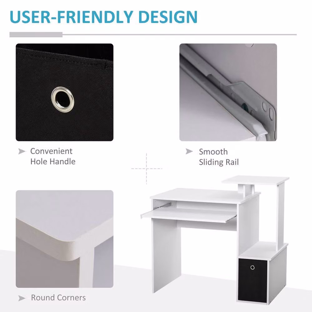 STILVORA Modern White Computer Desk with Single Pedestal and Matt MDF Laminate Finish, W/D/H: 100.0 x 50.0 x 86.6 cm – 4