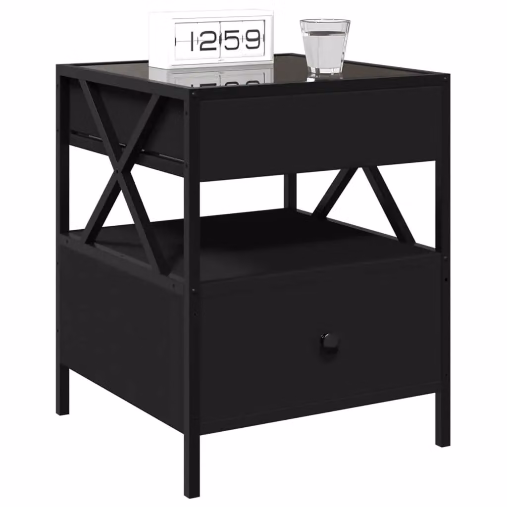 Berkfield Home Infinity LED Bedside Table in Black with Mirror Top, W/D/H: 40 x 40 x 51 cm – 3