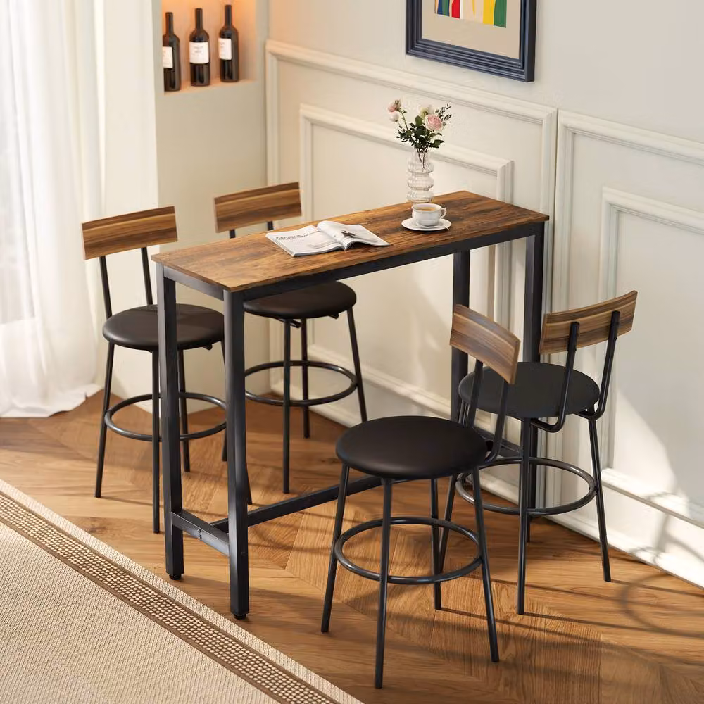 STILVORA Modern Rectangular Bar Table in Rustic Brown with Steel Frame, W: 120 cm, D: 100 cm, H: 120 cm – 2