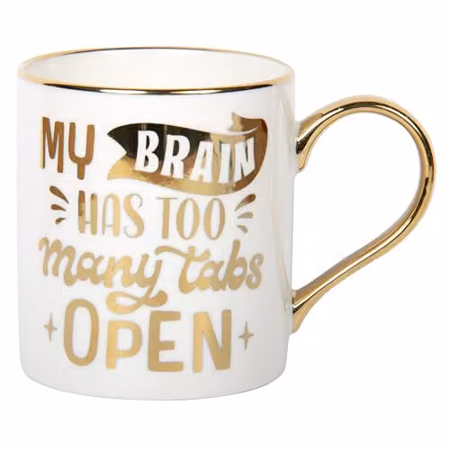 Lesser & Pavey Gold Edition Too Many Tabs Bone China Mug, 350ml, White and Multicolour