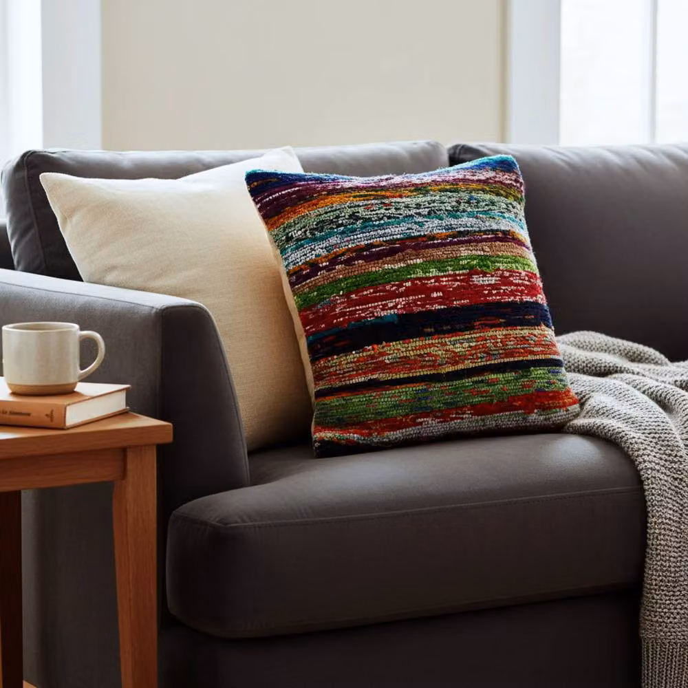 Four Candle Rag Rug Cushion Covers in Blue and Multicolour, W/D/H: 45 x 45 x 45 cm – 2