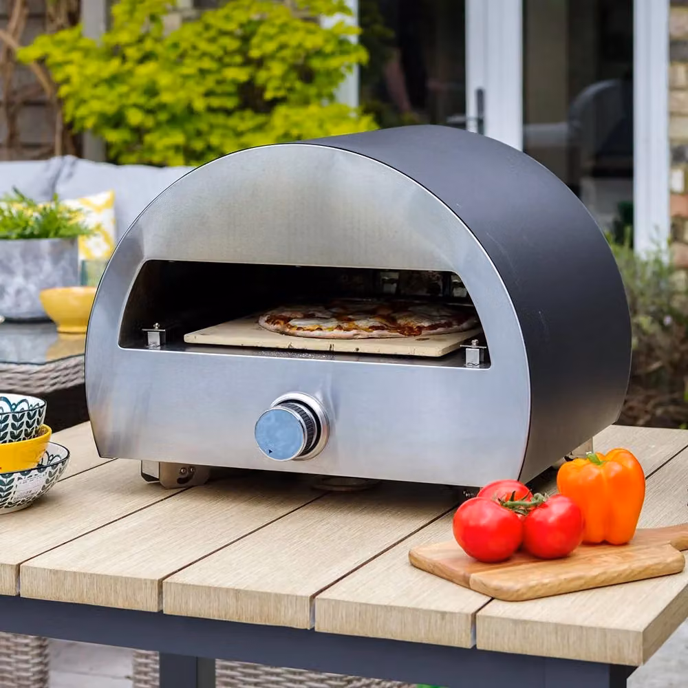 Casa Mia Bravo 12 Inch Portable Gas Pizza Oven with Stone in Silver