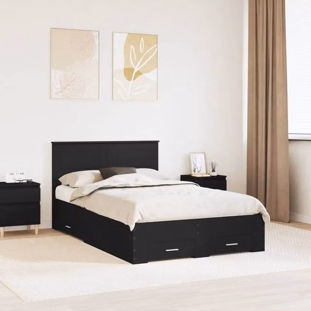 Berkfield Home Modern Bed Frame with Headboard in Black, Engineered Wood, W: 135 cm, L: 190 cm – 1