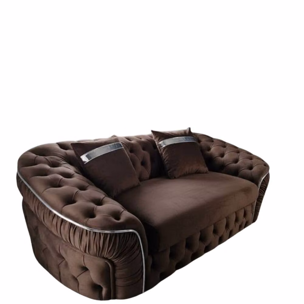 Stratus Interiors Ambassador Chesterfield Sofa in Brown Plush Velvet with Silver Trim – 2