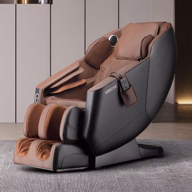 Livingandhome Zero Gravity Full Body Massage Chair with Back Heating and Handheld Controller in Brown Faux Leather
