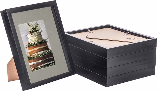 Nicola Spring 5 Piece Black 3D Shadow Box Photo Frame Set with 4 x 6 Inch Mounts and Glass Aperture – 4