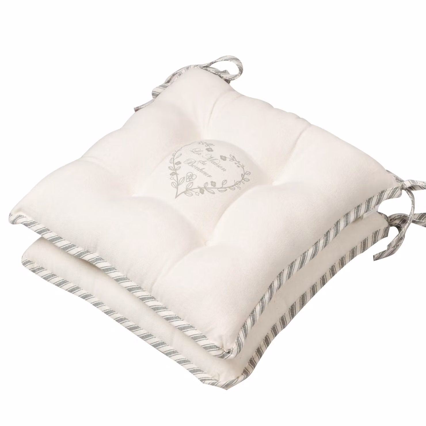 Dibor Set of 2 Vintage Love Heart Print Indoor Outdoor Chair Seat Pad Cushions in Grey and White, W: 40 cm, D: 40 cm – 2