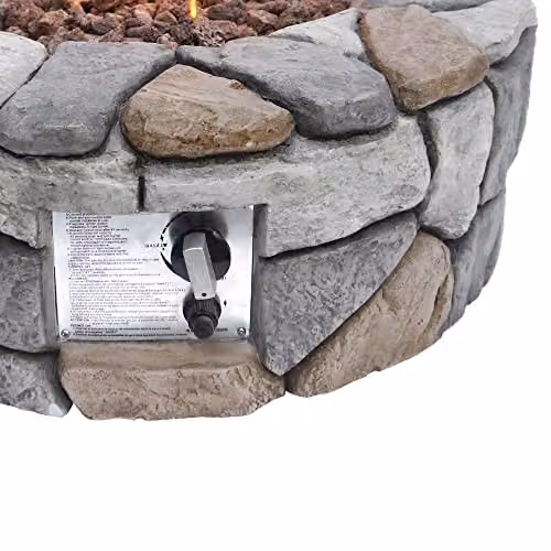 Teamson Home Round Propane Gas Fire Pit Table with Stone Effect Burner, Lava Rocks and Cover, Grey, W/D/H: 71 x 71 x 23 cm – 3