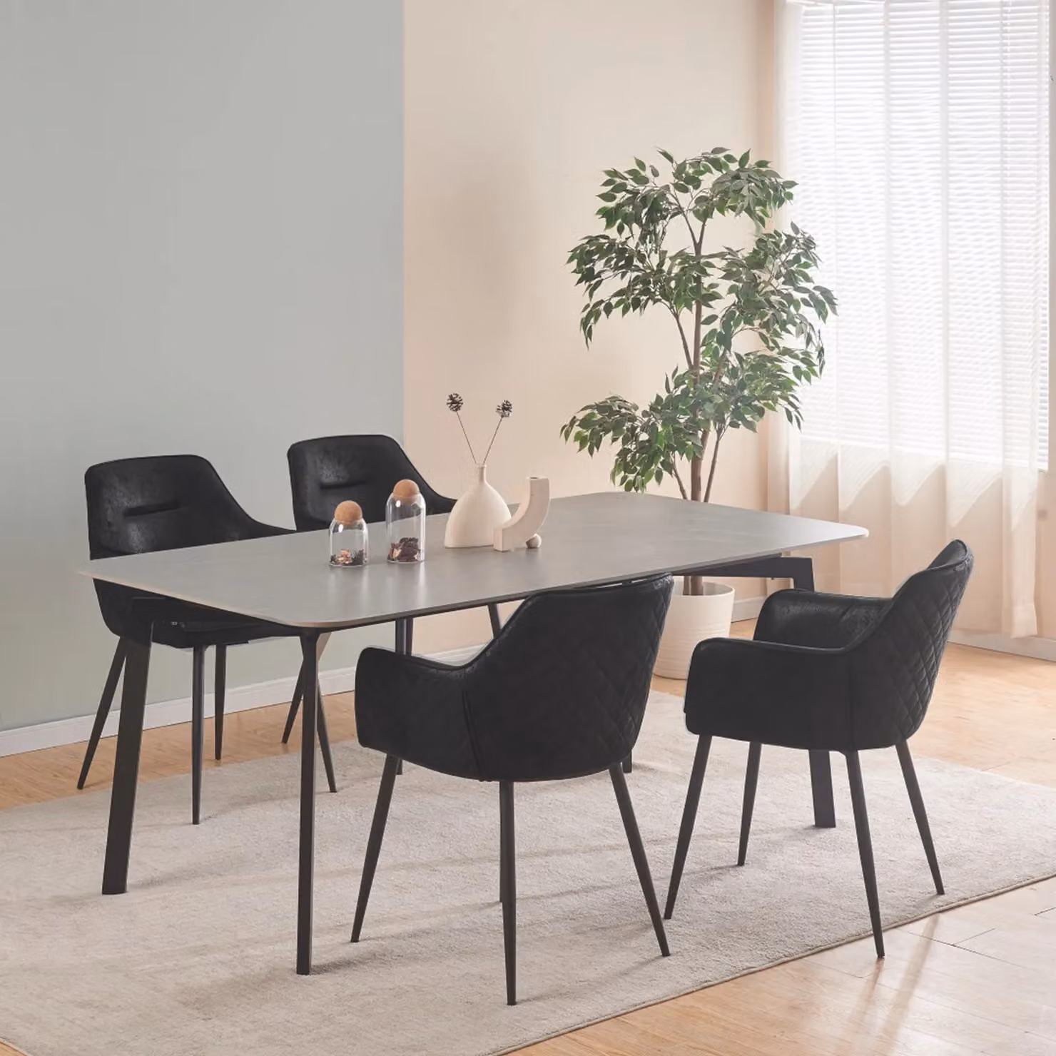 SONARA Set of 2 Modern Faux Suede Dining Armchairs in Black – 6