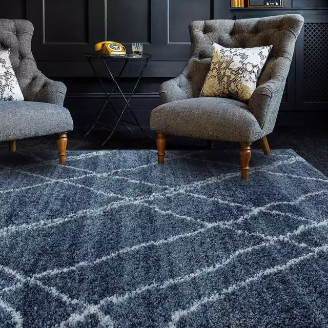 The Rug Shop UK Blue Modern Geometric Polypropylene Easy Care Area Rug W: 240 cm, L: 340 cm – 1