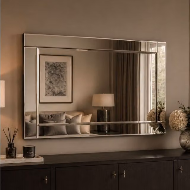 Yearn Minimalist Rectangular Wall Mirror in Black, Width: 90 cm