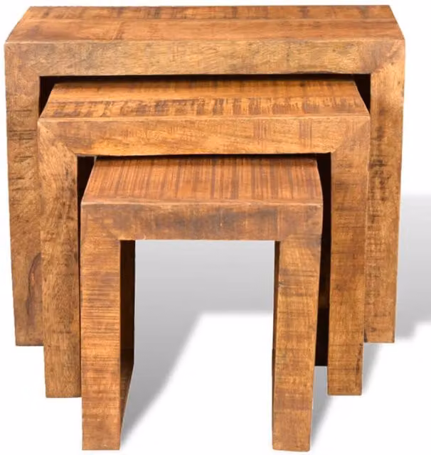 Berkfield Home 3 Piece Nesting Table Set in Brown Solid Mango Wood