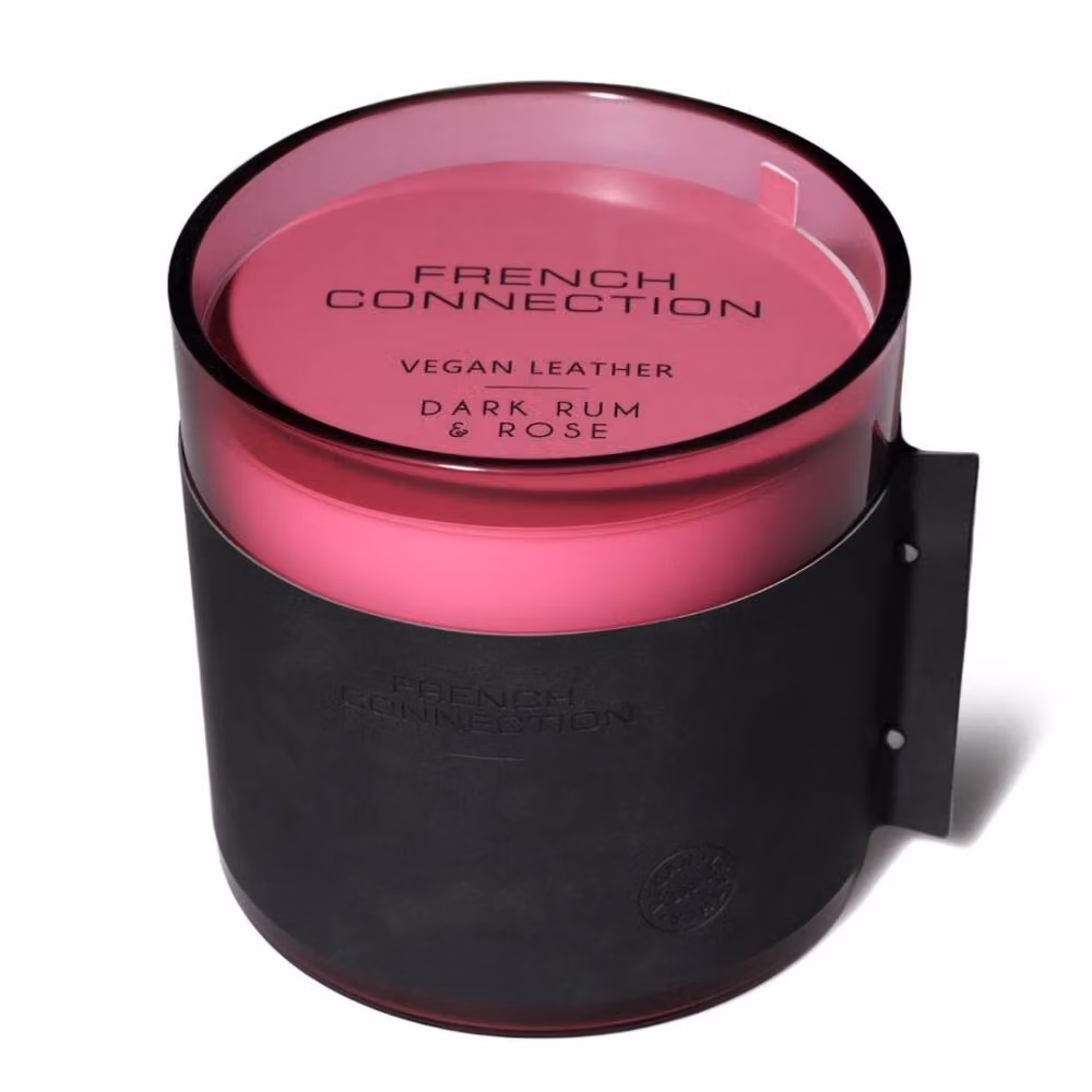 French Connection Leather Effect Four Wick Candle, Dark Rum & Rose, 1.46kg – 2