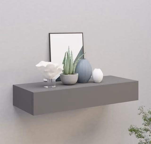 Berkfield Home Wall-mounted Drawer Shelf in Grey, W: 60 cm, D: 23.5 cm, H: 10 cm