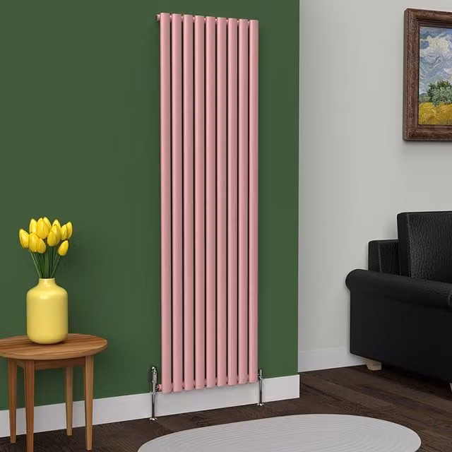 Lux Heat Oval Coloured Vertical Radiator in Pink, H 180 cm x W 54 cm
