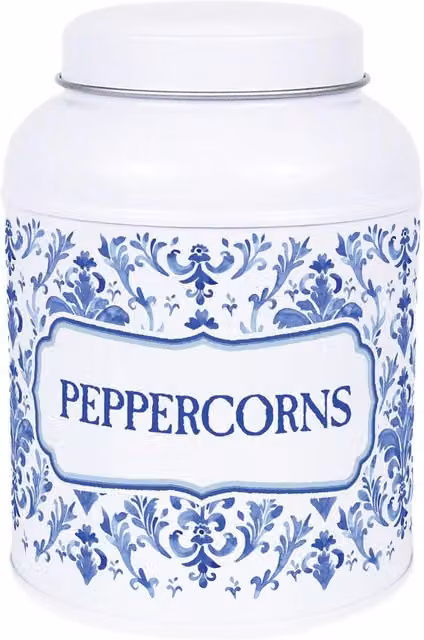 Purely Home Oriental Ink Peppercorn Canister, Blue and White Metal Kitchen Storage Jar, 110g