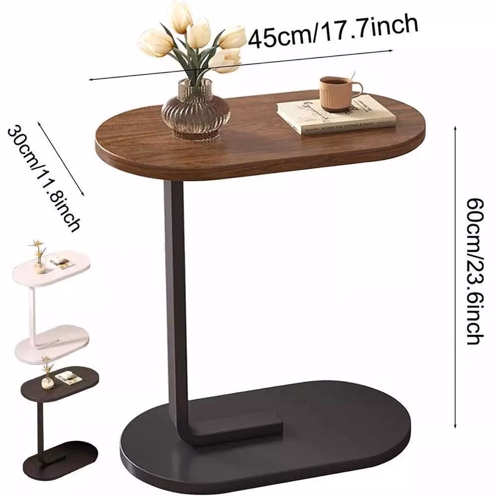 FLAVORA Walnut C-Shaped Sofa Side End Table in Brown – 2