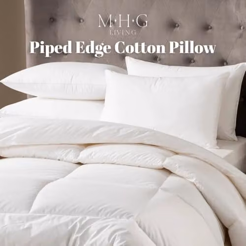 MHG Living Luxury Cotton Piped Edge Pillow with Hollowfibre Filling, White, Firm Support – 2