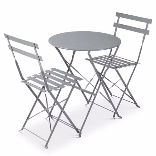 Bravich LTD Manarola 3 Piece Grey Foldable Metal Bistro Set with Round Table and Chairs, W/D/H: 120 x 72 x 60 cm – 1