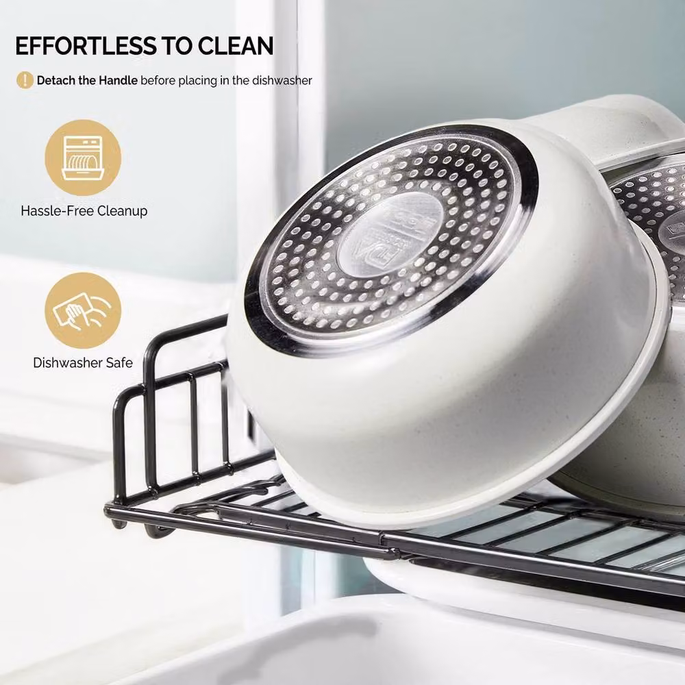 EONLION 22-Piece Nonstick Induction Cookware Set with Lids and Removable Handles in White – 2