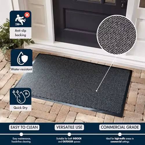 Desire Rugs Grey Dirt Repellent PVC Entrance Mat with Rubber Edge W: 40 cm, D: 60 cm, H: 0.3 cm – 6