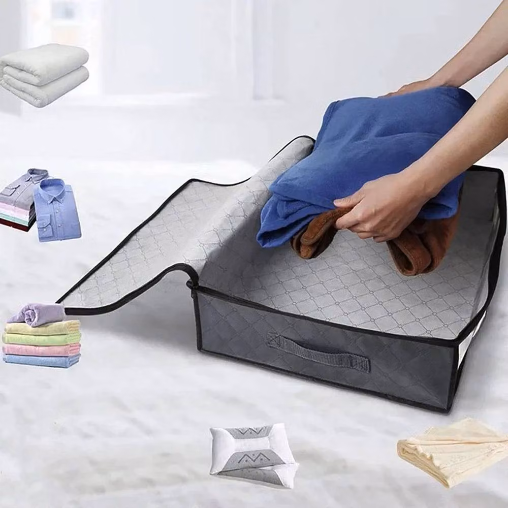 FLAVORA 4 Pack Foldable Under Bed Storage Boxes with Lid in Grey – 6