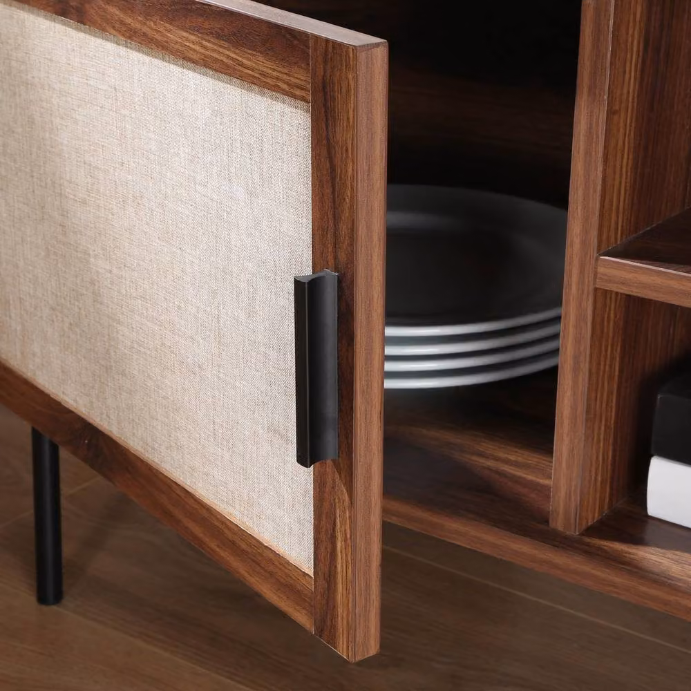 CALICOSY Jetson TV Unit in Dark Brown Walnut Finish with Fabric Fronts, W: 140 cm, D: 39.5 cm, H: 45 cm – 5
