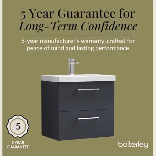 Balterley Wall Hung 2 Drawer Bathroom Vanity Unit with Basin in Dark Grey, W: 61.0 cm, D: 39.0 cm, H: 57.9 cm – 4