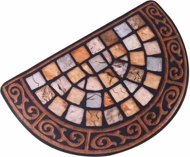 PAWNORA Semicircular Non-Slip Rubber Welcome Doormat, Brown, W/D: 100 x 100 cm