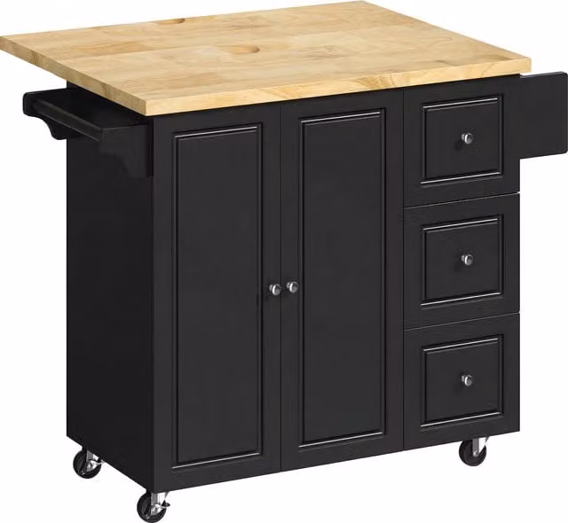 HOMCOM Black Rolling Kitchen Island Trolley with Drop Leaf, Drawers, Towel and Spice Rack