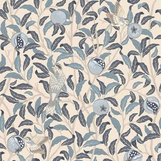 I Love Wallpaper Beauty of Nature Art Nouveau Floral Wallpaper in Blue and Cream