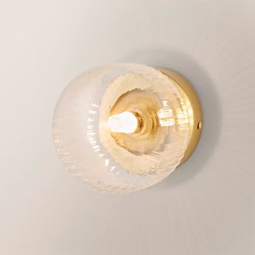 ValueLights Calpe Small Brushed Gold Clear Ribbed Glass Flush Wall Light – 1