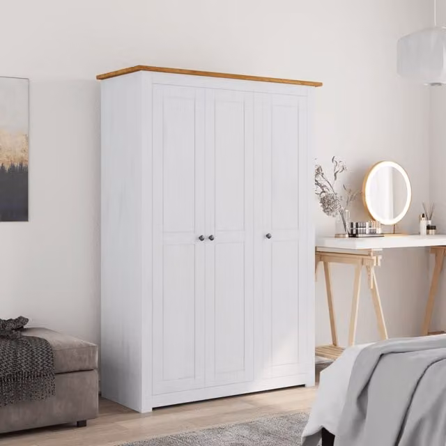 Berkfield Home Panama 3-Door Pine Wardrobe in White, W/D/H: 118 x 50 x 171.5 cm – 1