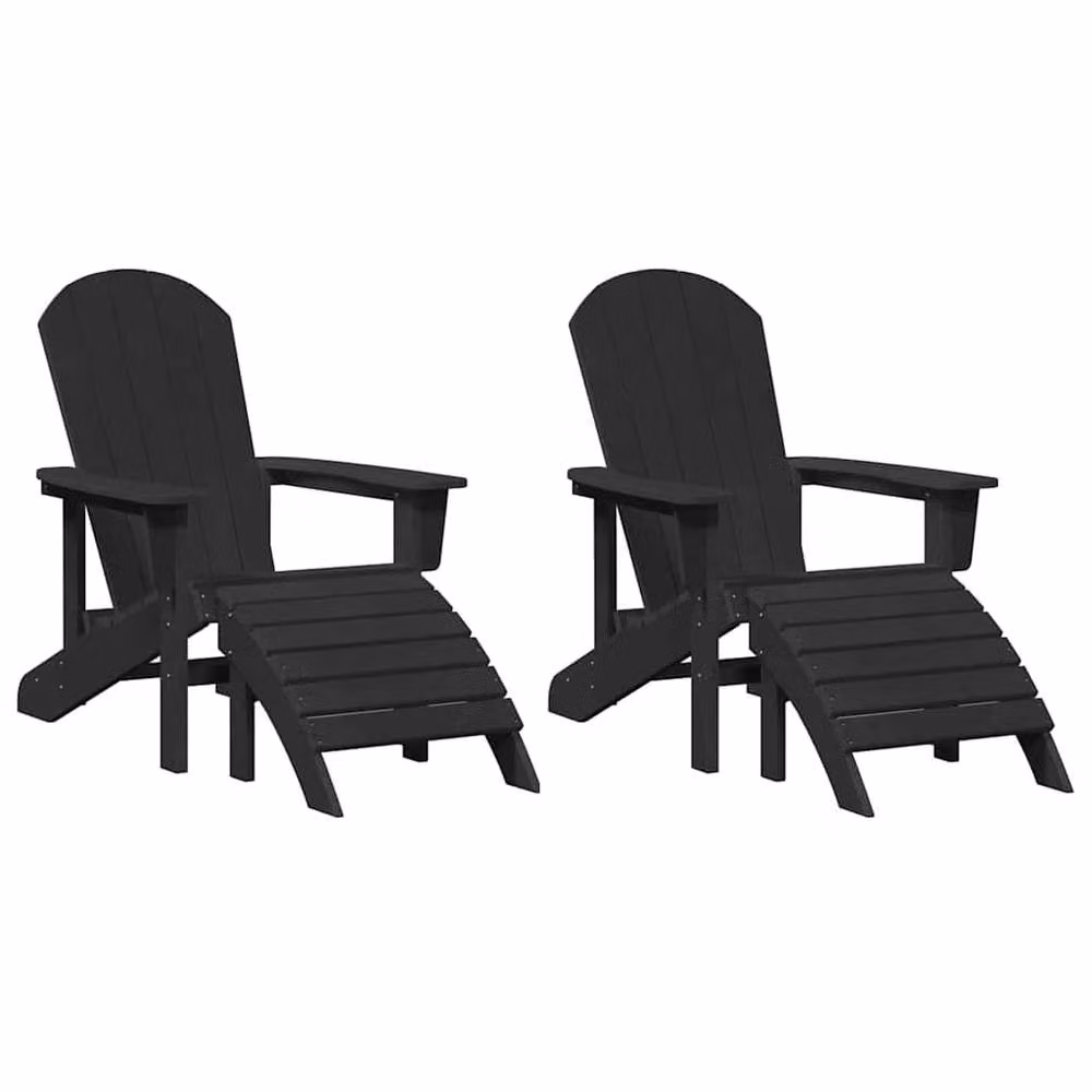 Berkfield Home Modern Adirondack Chairs with Footrests, 2 Piece Set, Black HDPE – 3