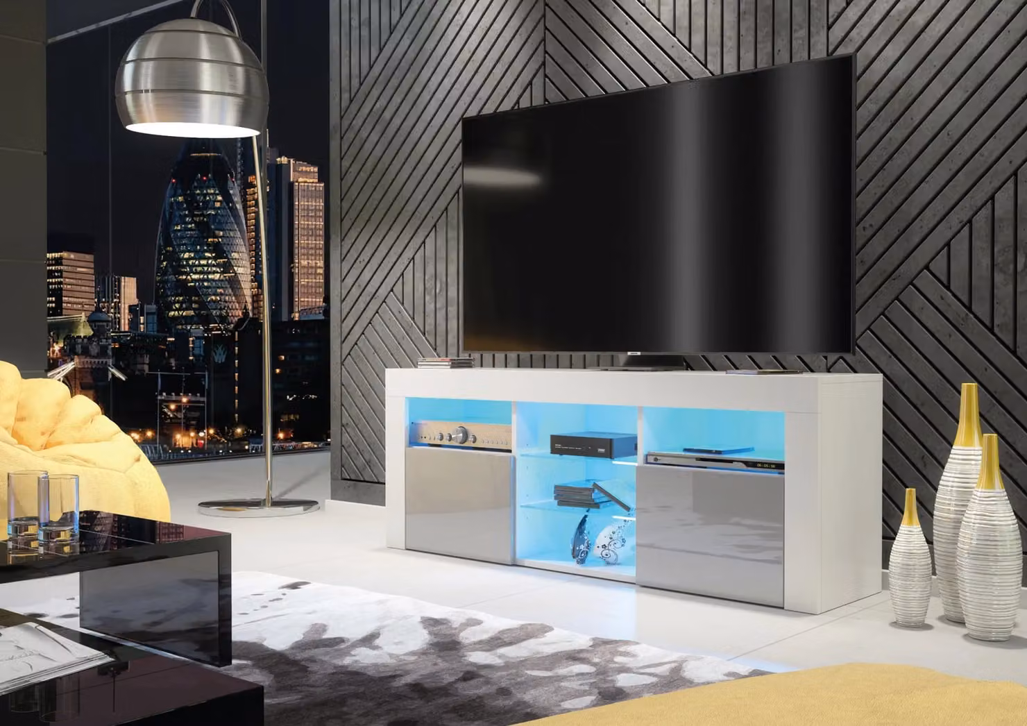 Creative Furniture Pulse TV Unit in Grey and White with Glossy Doors, W: 145 cm, H: 53 cm, D: 35 cm – 3