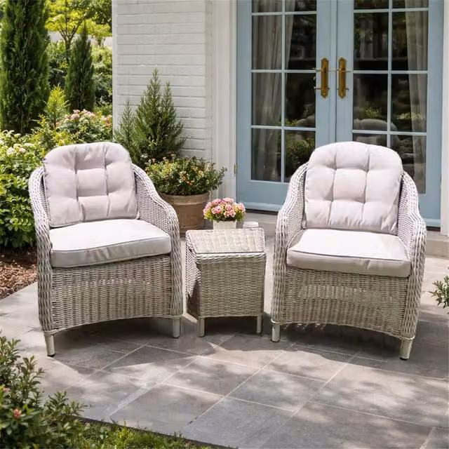 Direct Wicker Modern Grey Polyrattan Garden Bistro Set with 2 Seats and Side Table