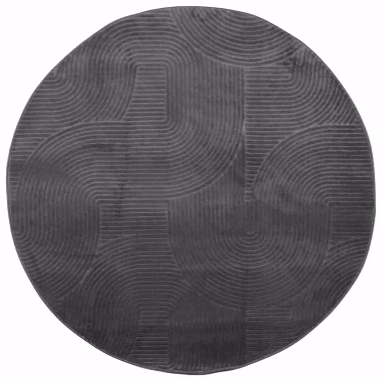 Berkfield Home IZA Round Short Pile Scandinavian Style Rug in Anthracite and Black, Diameter: 80 cm