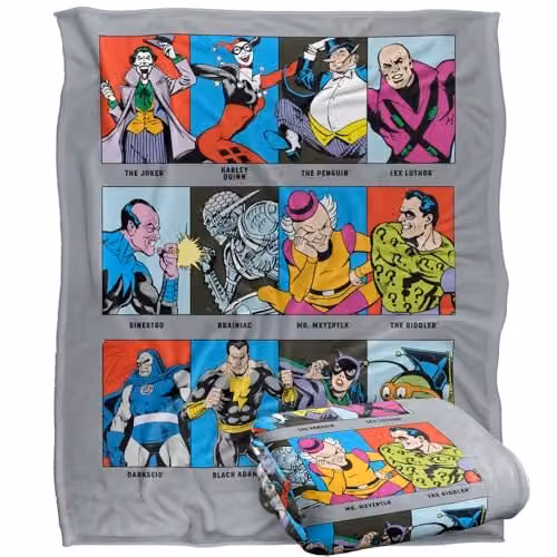 LOGOVISION Justice League DC Villain Panels Super Soft Fleece Throw Blanket, Multicolour, W: 152 cm, D: 127 cm – 1